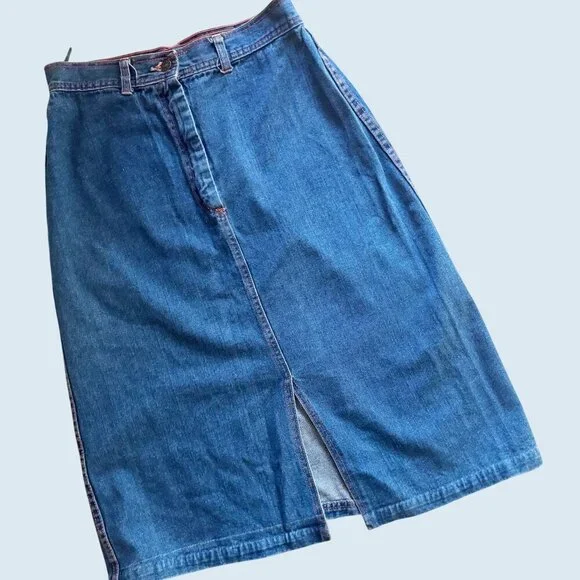 Vintage JONI BLAIR Of California Denim Front Slit Skirt 80s / 90s Sz 27 - Picture 2 of 8